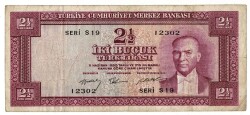 5.Emisyon 2.Tertip 2½Türk Lirası Seri S19 NATUREL/ÇT TCK9244 - 1