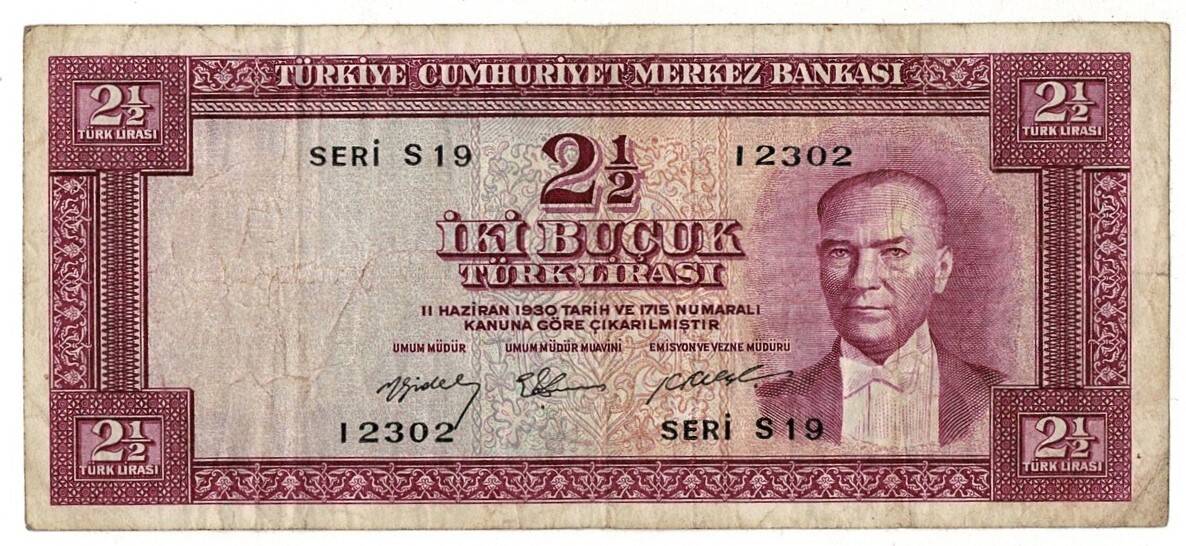 5.Emisyon 2.Tertip 2½Türk Lirası Seri S19 NATUREL/ÇT TCK9244 - 1