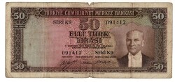 5.Emisyon 2.Tertip 50 Türk Lirası Seri K9 NATUREL/Temiz TCK9255 - 1