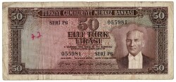 5.Emisyon 3.Tertip 50 Türk Lirası Seri P6 NATUREL/ÇT TCK9261 - 1