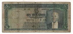 5.Emisyon 4. Tertip 5 Türk Lirası Seri I9 Haliyle TCK9361 - 1