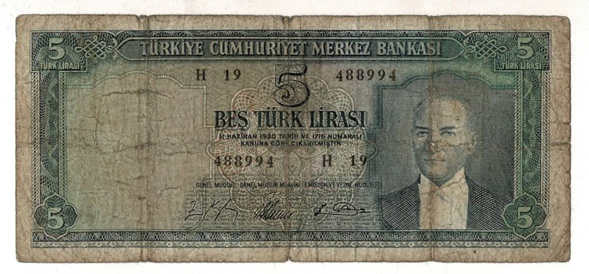 5.Emisyon 4. Tertip 5 Türk Lirası Seri I9 Haliyle TCK9361 - 1