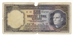 5.Emisyon 4. Tertip 500 Türk Lirası Seri U 10 HALİYLE TCK9455 - 1