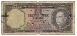 5.Emisyon 4. Tertip 500 Türk Lirası Seri U 26 HALİYLE TCK9454 - 1