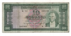 5.Emisyon 6. Tertip 10 Türk Lirası Seri A11 Temiz TCK9382 - 1