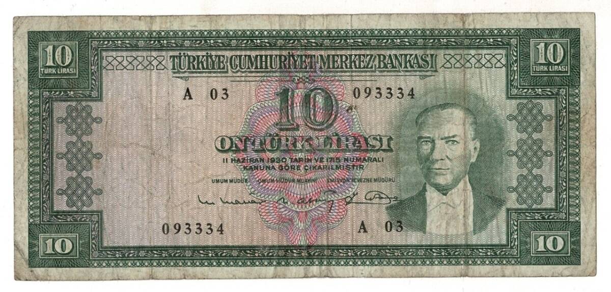 5.Emisyon 6. Tertip 10 Türk Lirası Seri A03 Temiz TCK9367 - 1