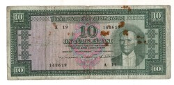 5.Emisyon 6. Tertip 10 Türk Lirası Seri A19 Temiz TCK9374 - 1
