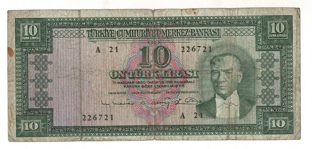 5.Emisyon 6. Tertip 10 Türk Lirası Seri A21 Temiz TCK9368 - 1