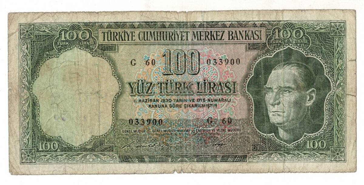 5.Emisyon 6. Tertip 100 Türk Lirası Seri G 60 TEMİZ TCK9439 - 1