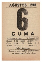 6 Ağustos 1948 Takvim Yaprağı EFM862 - 1