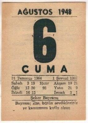 6 Ağustos 1948 Takvim Yaprağı EFM(N)1452 - 4