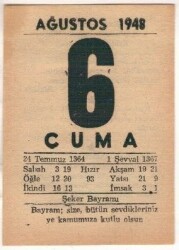 6 Ağustos 1948 Takvim Yaprağı EFM(N)1452 - 2