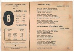 6 Ağustos 1960 Ajans Türk Takvim Yaprağı (Şiirli Saatli) EFM(N) 1684 - 1