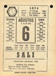 6 Ağustos 1974 Takvim Yaprağı - Doğum Günü Hediyesi EFM(N)12211 - Gökçekoleksiyon