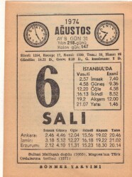 6 Ağustos 1974 Takvim Yaprağı EFM(N)2270 - 2