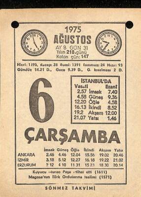 6 Ağustos 1975 Takvim Yaprağı - Doğum Günü Hediyesi EFM(N)9642 - 2