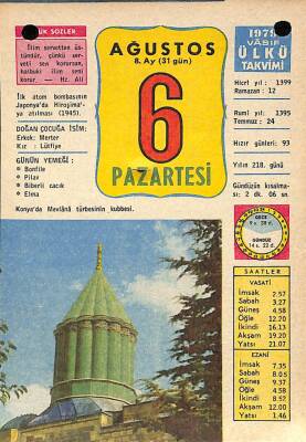 6 Ağustos 1979 Takvim Yaprağı - Doğum Günü Hediyesi EFM(N)10193 - 1