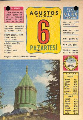6 Ağustos 1979 Takvim Yaprağı - Doğum Günü Hediyesi EFM(N)9704 - 1