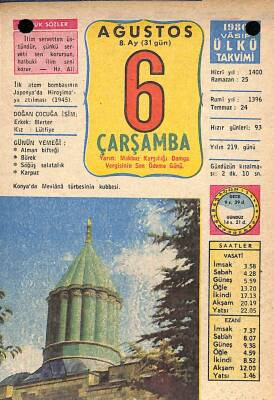 6 Ağustos 1980 Takvim Yaprağı - Doğum Günü Hediyesi EFM(N)9184 - 1