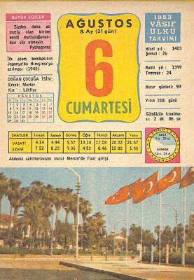 6 Ağustos 1983 Takvim Yaprağı - Doğum Günü Hediyesi EFM(N)9062 - 1