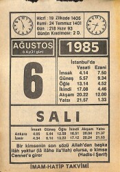 6 Ağustos 1985 Takvim Yaprağı - Doğum Günü Hediyesi EFMN15707 - Gökçekoleksiyon