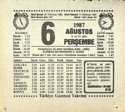 6 Ağustos 1987 Takvim Yaprağı - Doğum Günü Hediyesi EFMN13849 - Gökçekoleksiyon