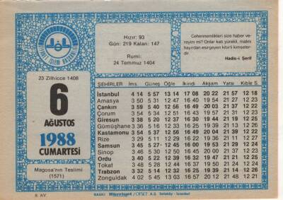 6 Ağustos 1988 Takvim Yaprağı EFM(N)2275 - 3