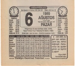 6 Ağustos 1989 Takvim Yaprağı EFM(N)2276 - 3