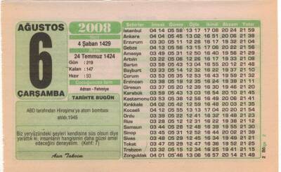 6 Ağustos 2008 Takvim Yaprağı EFM(N)2279 - 2