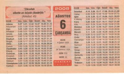 6 Ağustos 2008 Takvim Yaprağı EFM(N)2280 - 2