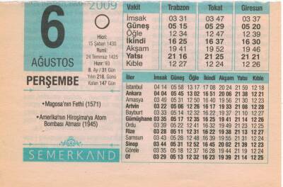 6 Ağustos 2009 Takvim Yaprağı EFM(N)2281 - 3