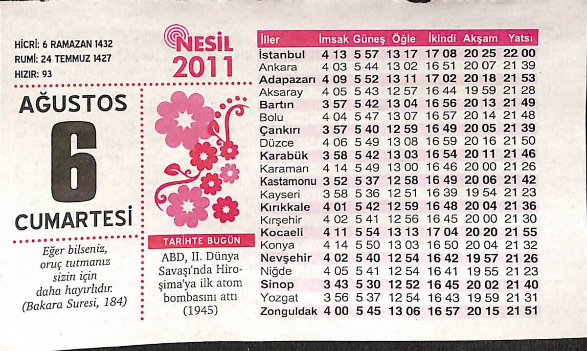 6 Ağustos 2011 Takvim Yaprağı - Doğum Günü Hediyesi EFMN14321 - 1