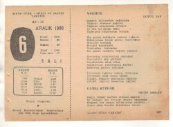 6 Aralık 1960 Ajans Türk Takvim Yaprağı (Şiirli Saatli) EFM(N) 1802 - 3
