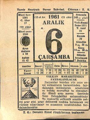 6 Aralık 1961 Takvim Yaprağı - Doğum Günü Hediyesi EFM(N)11441 - 1