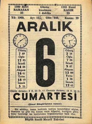 6 Aralık 1969 Takvim Yaprağı - Doğum Günü Hediyesi EFM(N)11080 - 1