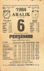 6 Aralık 1984 Takvim Yaprağı - Doğum Günü Hediyesi EFMN14518 - Gökçekoleksiyon