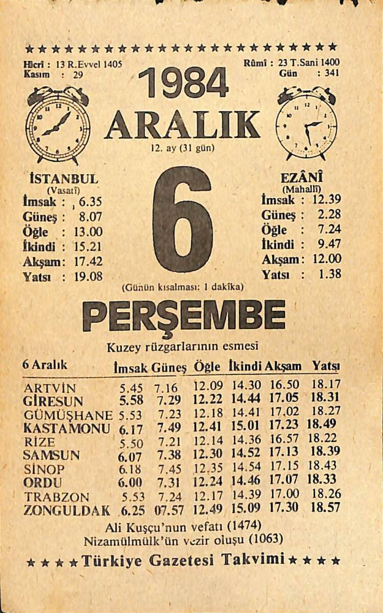 6 Aralık 1984 Takvim Yaprağı - Doğum Günü Hediyesi EFMN14518 - 1