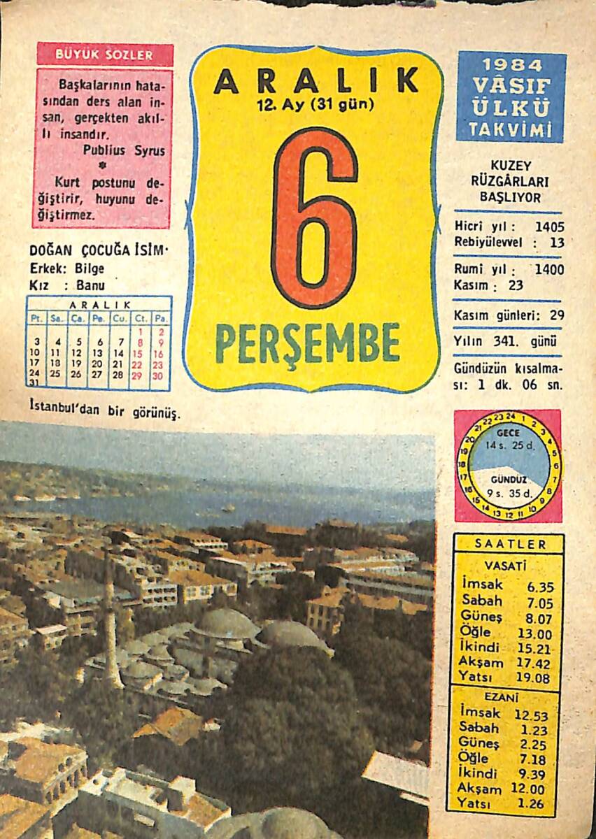 6 Aralık 1984 Takvim Yaprağı - Doğum Günü Hediyesi EFMN14775 - 1