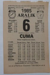 6 Aralık 1985 Takvim Yaprağı - Doğum Günü Hediyesi EFM(N)6851 - Gökçekoleksiyon
