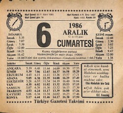 6 Aralık 1986 Takvim Yaprağı - Doğum Günü Hediyesi EFMN14867 - Gökçekoleksiyon