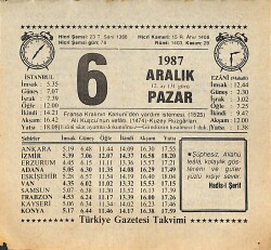 6 Aralık 1987 Takvim Yaprağı - Doğum Günü Hediyesi EFMN15005 - Gökçekoleksiyon