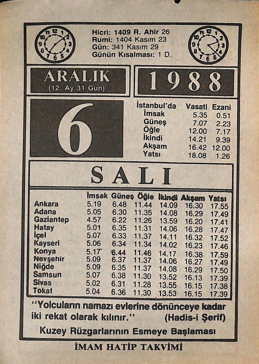 6 Aralık 1988 Takvim Yaprağı - Doğum Günü Hediyesi EFMN14594 - 1