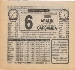 6 Aralık 1989 Takvim Yaprağı EFM(N)4196 - 2