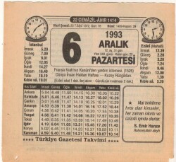 6 Aralık 1993 Takvim Yaprağı EFM(N)4227 - 2