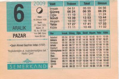 6 Aralık 2009 Takvim Yaprağı EFM(N)4380 - 2