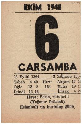 6 Ekim 1948 Takvim Yaprağı EFM842 - 1
