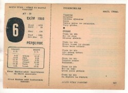 6 Ekim 1960 Ajans Türk Takvim Yaprağı (Şiirli Saatli) EFM(N) 1743 - 3