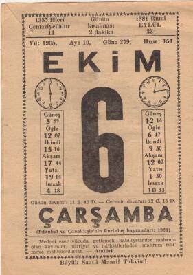 6 Ekim 1965 Takvim Yaprağı EFM(N)3523 - 2