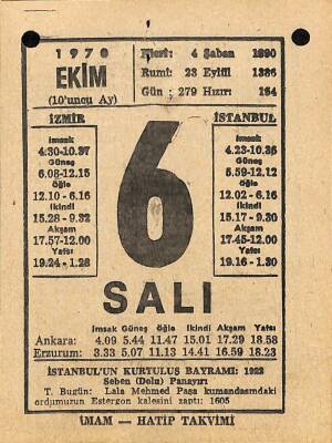 6 Ekim 1970 Takvim Yaprağı - Doğum Günü Hediyesi EFM(N)10535 - 1