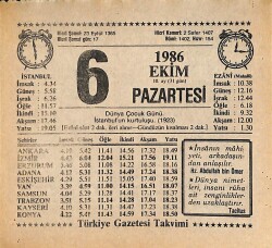 6 Ekim 1986 Takvim Yaprağı - Doğum Günü Hediyesi EFMN14925 - Gökçekoleksiyon